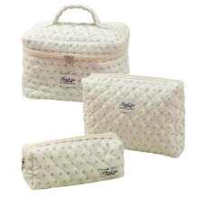 Bolsa de CosméTicos de Maquillaje Bolsa de Maquillaje Acolchada de AlgodóN de 3 Piezas Bolsa de Aseo Floral EstéTica para Mujer,I