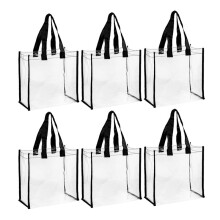 6Pack Clear Tote Bags Stadium , Transparent PVC Shoulder Handbag for Women, Through Plastic Tote Bags with Handles