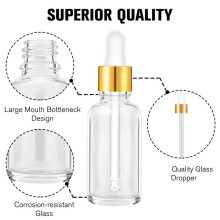 Flacon Compte-Gouttes en Verre, Paquet de 24 Flacons en Verre Transparent Vides avec 2 Entonnoirs et 2 Longues Pipettes, Flacons Compte-Gouttes de 30