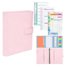 A6 Goal Planner PU Leather Storage Pouch Notebook Undated Weekly and Monthly Daily 6 Ring Activity Chart Planner B