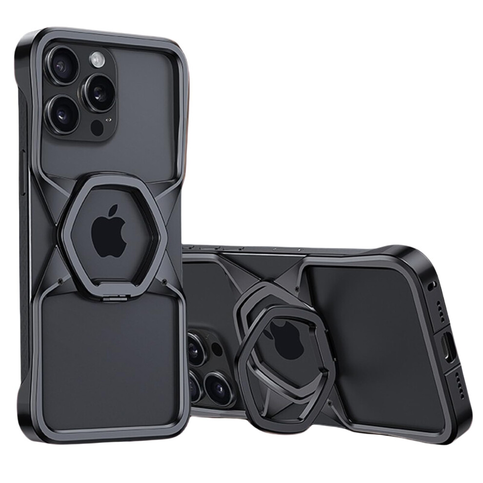 Slim Aluminum Frameless Metal Frame Case With Invisible Stand Matte For Magsafe Iphone 16 Pro Max Black 9169991076386