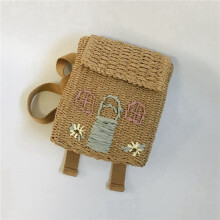 2X Double-Shoulder Straw Woven Bag Children'S Backpack Straw Woven Bag Student School Bag with Hand-Carrying