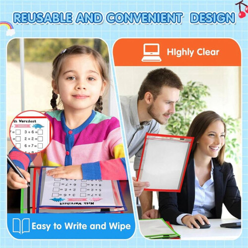 84Piece Work Note Holder Reusable Note Holder Pocket Plastic File Bag Dry Erase Sleeve for Teacher Office Organization E 1