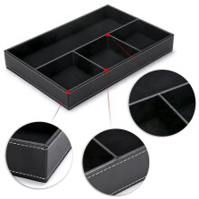 3X 4 Slots Desk Drawer Organizer, Pu Leather Drawer Storage Divider for Office Desk Supplies Value Collection (Black)