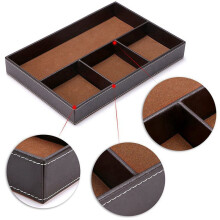 4X 4 Slots Desk Drawer Organizer, Pu Leather Drawer Storage Organizer Divider Storage Tray(Brown)