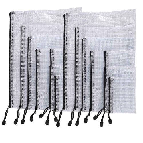 54Pcs Mesh Zipper Pouch Document Bag, 8 Assorted Size, Waterproof Plastic Zip File Folders, Multipurpose for Office,Home 1