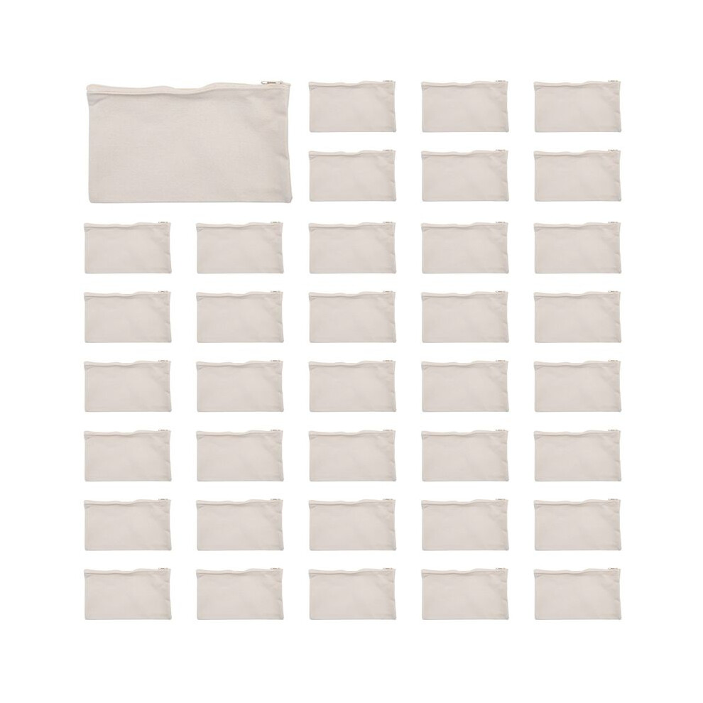 Beige 200 Pcs Canvas Pencil Pouch Zipper Makeup Bags Blank Diy Bags Multipurpose Toiletry Stationary Storage Bags(Beige)