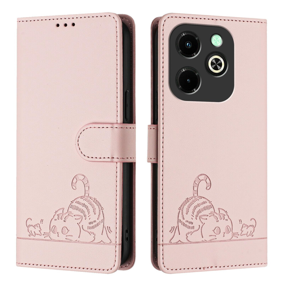 Wallet Case For Infinix Hot 40I Cute Cat Leather Flip Cover With Card Slots Kickstand And Magnetic Closure Pink 9073542363309