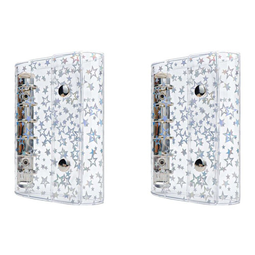 2X A7 Budget Binder Cover Clear PVC 6 Ring Binder Glitter Star Refillable Notebook Shell Protector with 2 Snaps