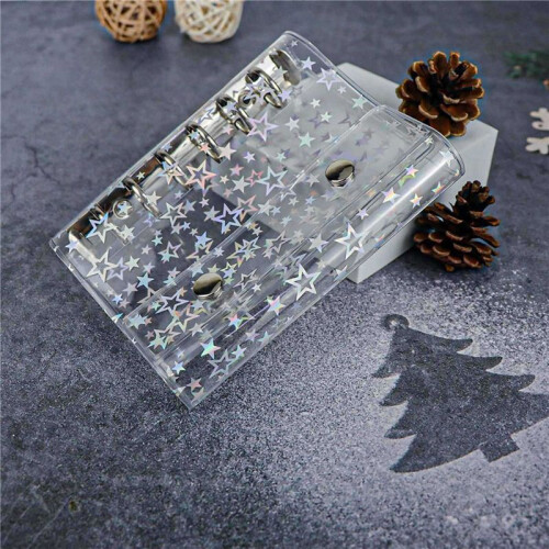 2X A7 Budget Binder Cover Clear PVC 6 Ring Binder Glitter Star Refillable Notebook Shell Protector with 2 Snaps 2