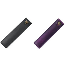2x Genuine Leather Pen Pouch Single Pencil Bag with Snap Button for Rollerball Fountain Ballpoint Pen-Black &