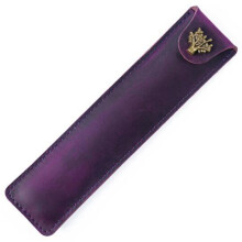 2x Genuine Leather Pen Pouch Holder Single Pencil Bag Pen Case with Snap Button Green &