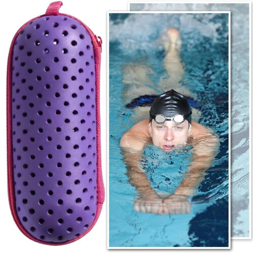 Light  Swimming Goggle Case, Goggle Protection Case with Clip, Drainage Hole, Zippered Goggles Case 2