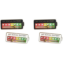 Social Battery Pin - Esmalte Mood Pin Engraçado Esmalte Emocional Broche Estético 7 Dias Por Semana, Quadrado 4 Peças (Preto, Branco)