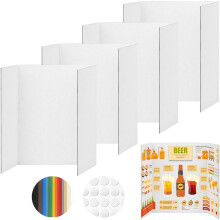 4-Delig Driebladig Posterbord, Wit Posterbord Wordt Geleverd met Kleverige Accessoires, Golfkartonnen Presentatieborden S