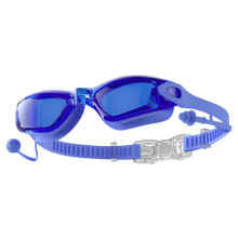 Gafas de Natación Azules Tapones para los Oídos Integrados Gafas de Natación Impermeables y Antivaho para Hombres y Mujeres (Luz Plana)