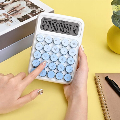 Desktop Mechanical Calculator, Cute  Buttons Calculators with 12 Digits Large LCD Display, Desk Accessories, 2