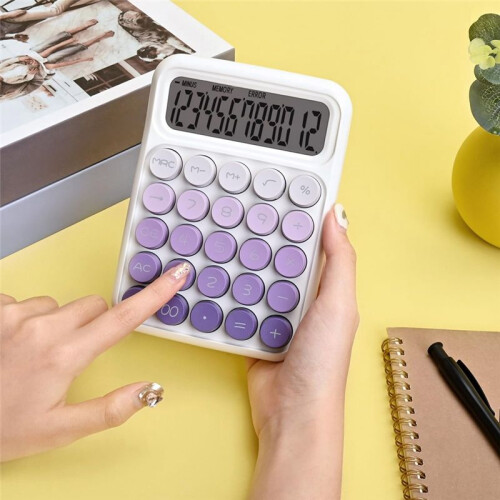 Desktop Mechanical Calculator, Cute  Buttons Calculators with 12 Digits Large LCD Display, Desk Accessories, 2