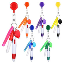 6Pack Badge Reel Pen Infällbar Pens Clip med Highlighter Nurse Pens Neon Pen LED Nyckelring Nyckelring
