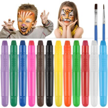 Face Painting Kit for Kids,12 Colors Washable Twistable Face Paint Crayons with 2 Brushes for Party Halloween Cosplay