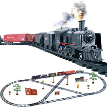 Electric Retro Train Set with Realistic Smoke and Sounds, Modular Track Steam Locomotive Toy