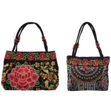 2 Pcs Women Handbag Embroidery Ethnic Summer Handmade Flowers Ladies Tote Shoulder Bags -Body, Red Peony & Flowers