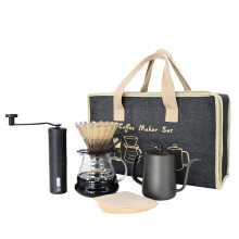 Pour Over Coffee Maker Set with Stainless Steel Kettle Grinder and Glass Server for Home Barista