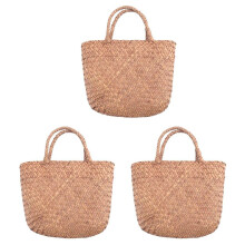 3X Casual Straw Bag Natural Wicker Tote Bags Women Braided Handbag for Garden Handmade Woven Rattan Bags