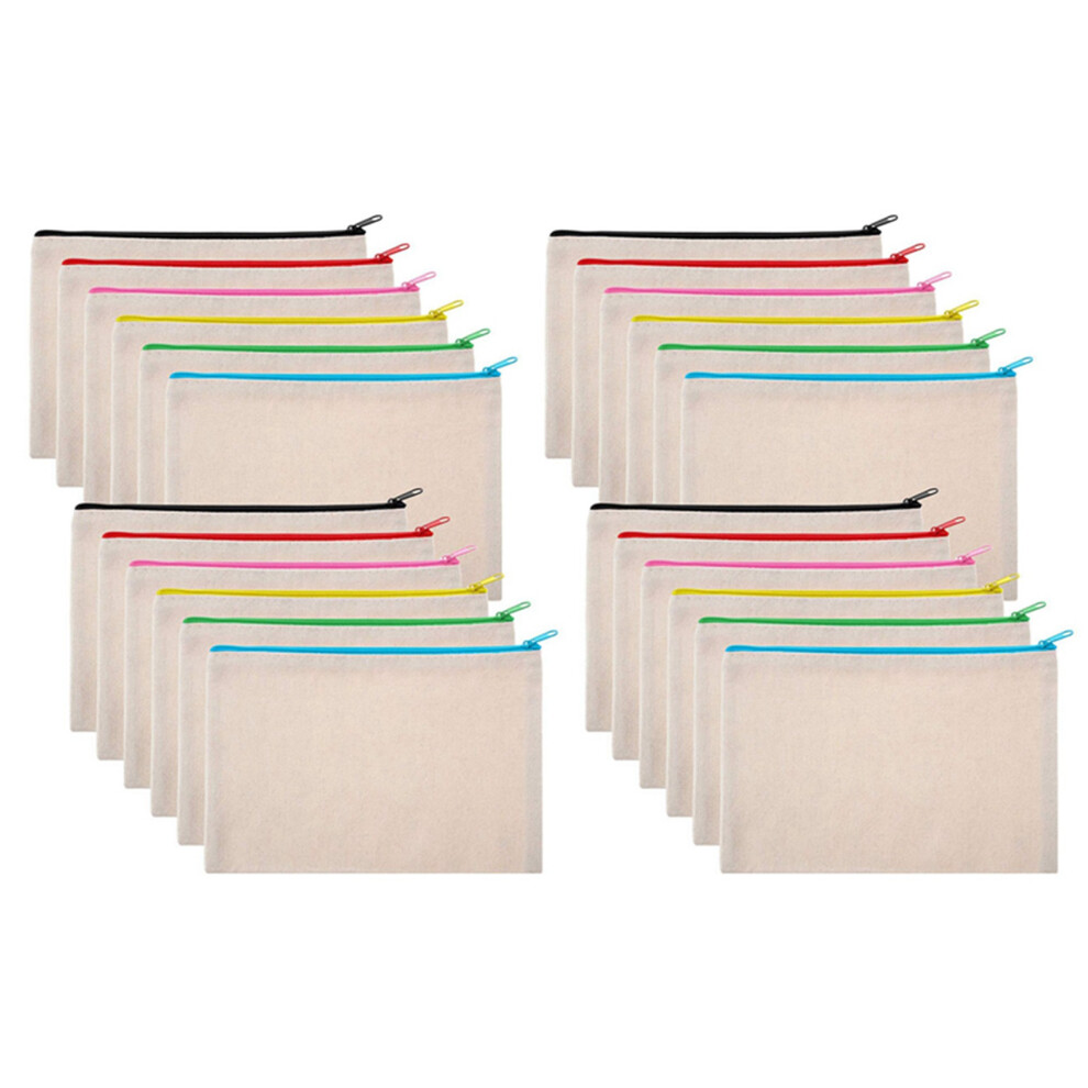 24Pcs Multipurpose Cosmetic Bag Makeup Pouches with Zipper Canvas Bag Pencil Pouch Travel Toiletry Bag for DIY Design