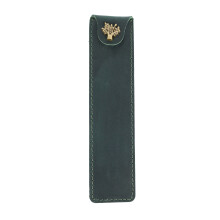 2 Pcs Genuine Leather Pen Pouch Holder Pencil Bag with Snap Button for Rollerball Fountain Ballpoint Pen, Green & Brown