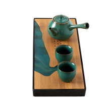 Dark Green Glazed Ceramic Kung Fu Tea Set with Teapot and Two Cups, Elegant HeatResistant Design
