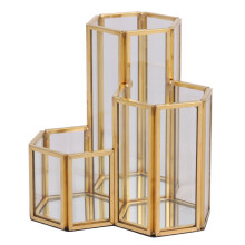 2X Support de Stylo En Composite de Verre Hexagone Verre de Cuivre BoîTe En Verre de Brosse de Maquillage Organisateur