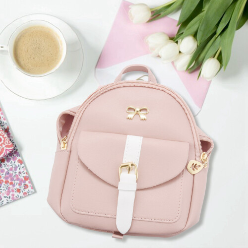 2X  Backpack Small Diagonal Bag Leather Backpack Cute Bow Backpack Ladies Wallet 1