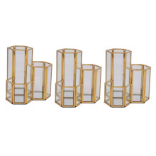 3X Glass Copper Hexagon Composite Pen Holder Makeup Brush Glass Box Multifunction Desktop Organizer Office Accessories