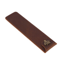 2X Pen Pouch Holder Single Pencil Bag Pen Case with Snap Button for Rollerball Fountain Ballpoint Pen-Brown