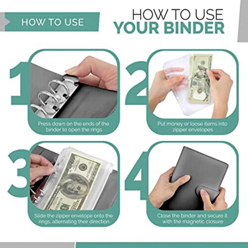 2X A6 Binder, Budget Binder and Cash Envelope,Cash Envelope Wallet,Budget Planning, Envelope Binder,with Budget Envelope 2