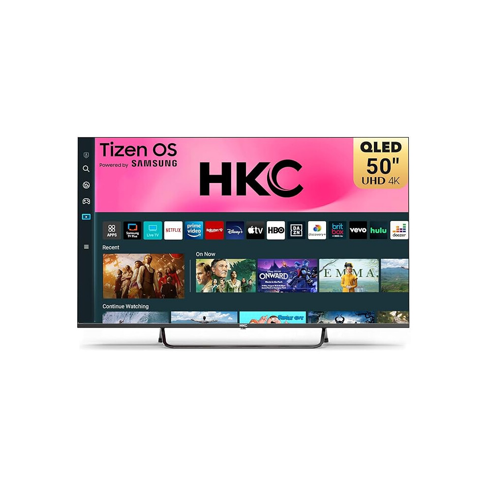 Hkc 50 Inch 4K Qled Smart Tv, Tizen Os Uhd Central Stand Design Television With Appletv+ Netflix Freeview Gaming Hub, Memc Hdr10 Ideal Large Screen 090087654135