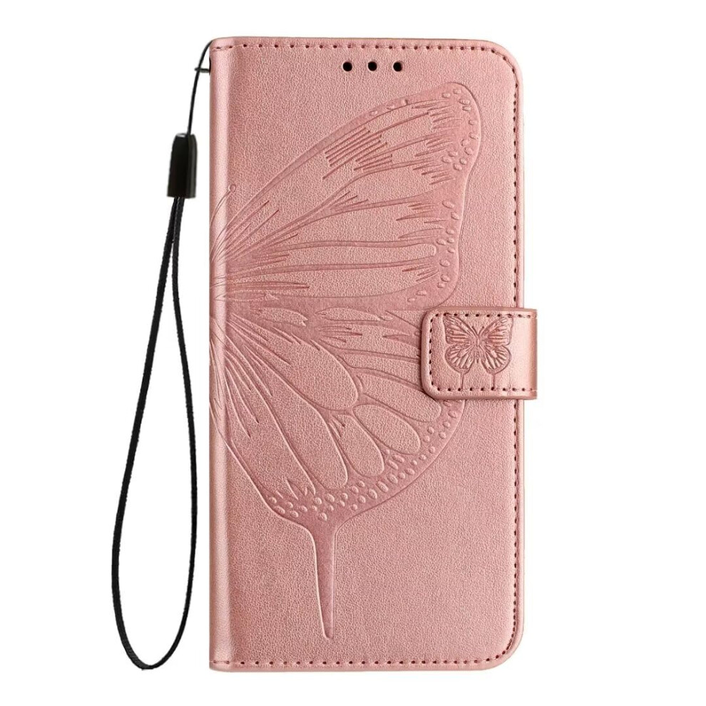 Rose Butterfly Embossed Wallet Case For Nokia G42/G310 5G, Leather Flip Cover With Card Slots And Kickstand Gold 9169991076713