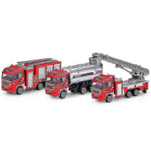 (As show, One size) Set Of 3 Toy Cars Made Of Aluminum Alloy And ABS - Fire Truck