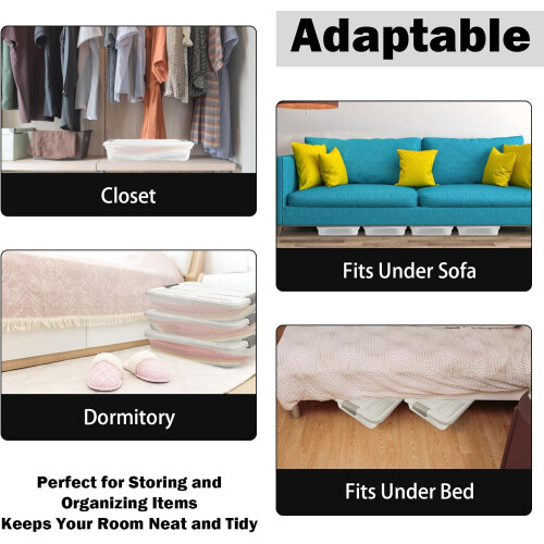 4 Pcs Under Bed Storage Containers with Wheels and Lids, Clear Stackable Large Capacity Bins for Clothes 2