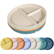 Divided Plates for Adults 9 Inch Plastic Portion Control Dinner Plates Microwave and Dishwasher Safe 3 Compartment Stackable Set of 8
