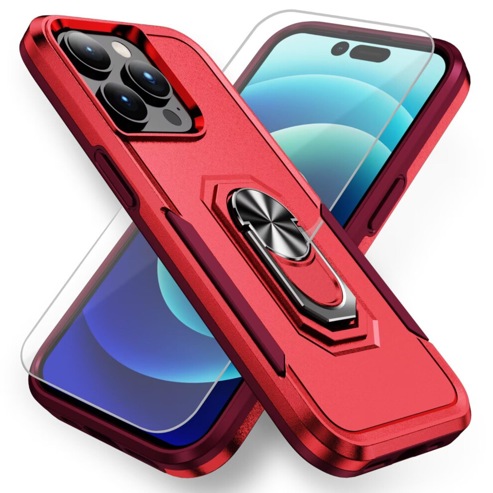 Military Shockproof Kickstand Case With Screen Protector, Rose Armor For Iphone 15 Plus Red 9771547075981
