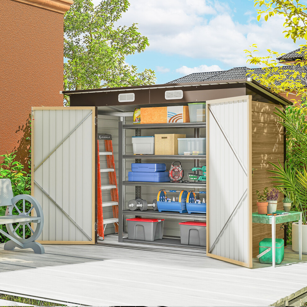 Outsunny Unisex Natural X 4Ft Metal Garden Storage Shed With Double Doors, Oak In Size 8 - Image 3