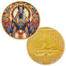 Egyptian God Anubis Coin Gold Plated Challenge Coin with Stained Glass Artwork and DoubleSided Design