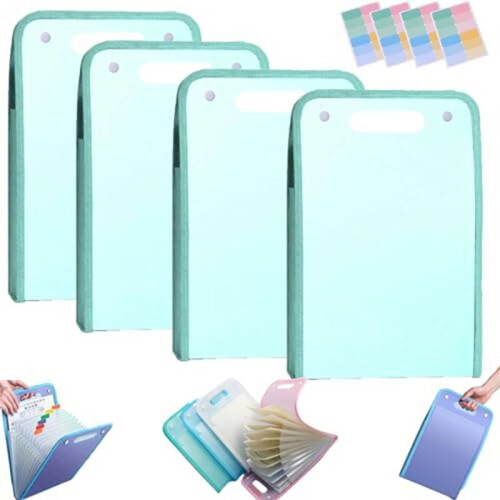 4PCS Extended Waterproof Folder, Vertical File Manager with Handle 13 Pocket A4 Multi-Page Portable Office Folders C