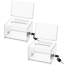 Clear Donation Box with Lock,2 Pack Ballot Box with Sign Holder,Suggestion Box for Fundraising, Voting Box