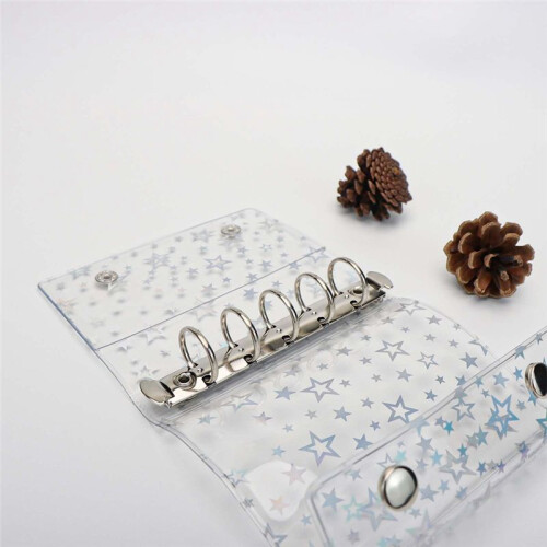 A8 Budget Binder Cover Clear PVC 5 Ring Binder Glitter Star Refillable Notebook Shell Protector with 2 Snaps 2