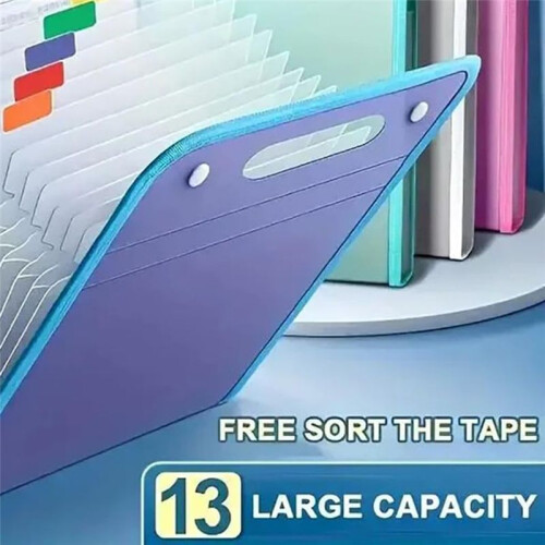4PCS Extended Waterproof Folder, Vertical File Manager with Handle 13 Pocket A4 Multi-Page Portable Office Folders B 1
