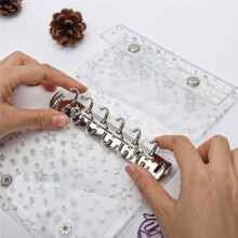 A7 Budget Binder Cover Clear PVC 6 Ring Binder Glitter Star Refillable Notebook Shell Protector with 2 Snaps