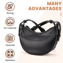 Bolso de Media Informal y Versátil, Bolso de Sillín, Bolso de Moda, Bolso de Hombro, Bolso de Mensajero de Gran Capacidad, Negro